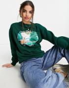 Daisy Street Relaxed Sweatshirt With Vintage Alaska Print-green