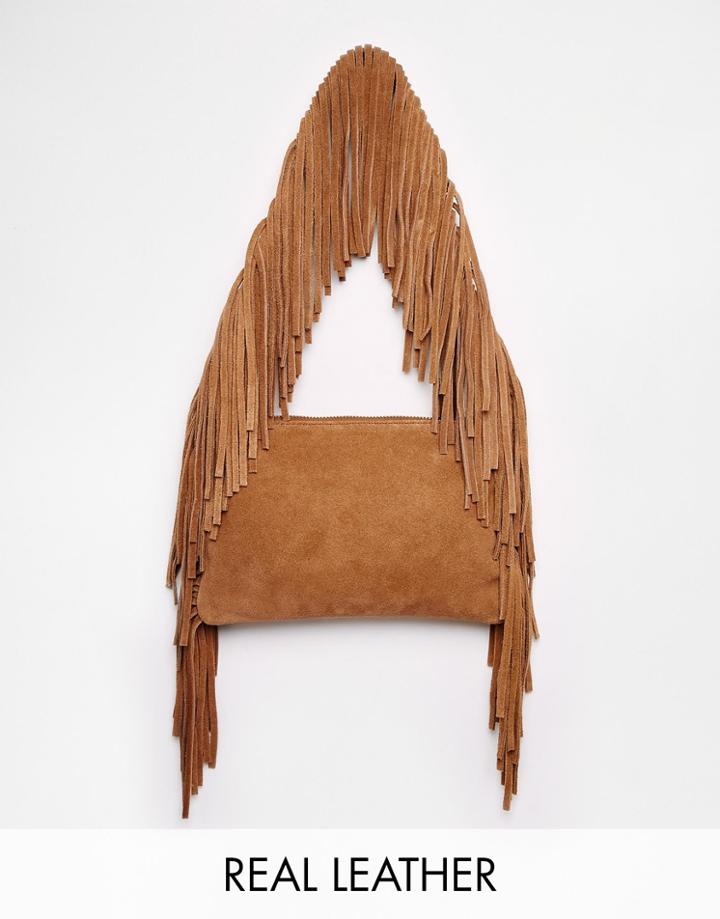Faith Fringed Suede Shoulder Bag - Tan