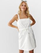 Asos Design Mini Square Neck Sundress With Ruched Drawstring Waist-white
