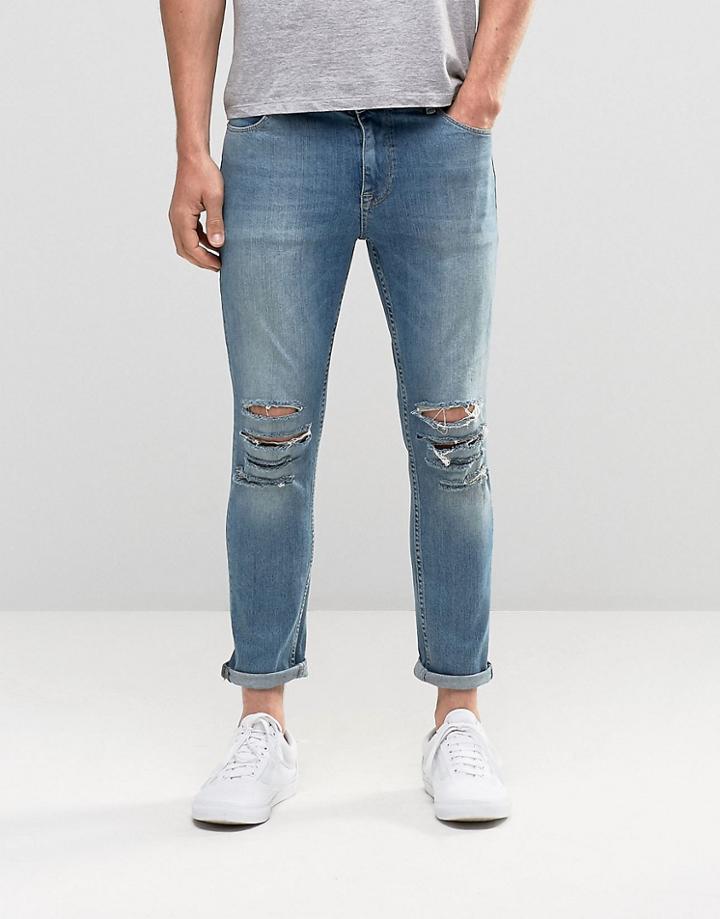 Asos Skinny Cropped Jeans With Extreme Rips In Light Blue - Light Blue