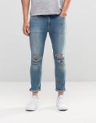 Asos Skinny Cropped Jeans With Extreme Rips In Light Blue - Light Blue