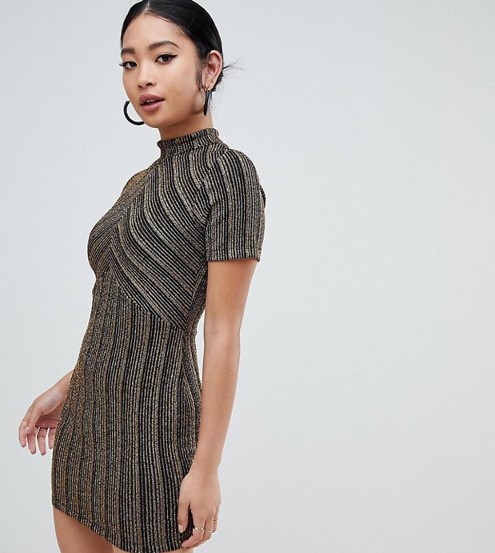 Asos Design Petite Cut About Gold Stripe Mini Dress