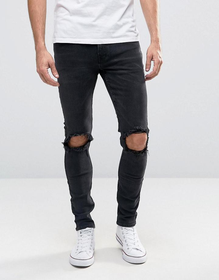 Only & Sons Jeans In Skinny Fit With Rip Knee Detail - Black