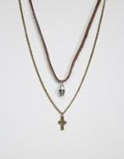 Icon Brand Skull & Cross Necklace Pack - Silver