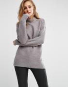 Replay High Neck Fluffy Knit Sweater - Stone