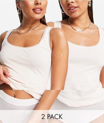 Sloggi Go Cotton Scoop Neck Tank Top 2 Pack In Cream And Pink - Multi