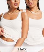 Sloggi Go Cotton Scoop Neck Tank Top 2 Pack In Cream And Pink - Multi