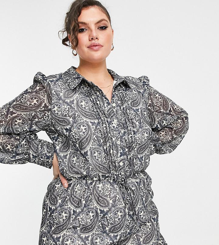 In The Style Plus X Billie Faiers Belted Romper In Paisley Print-multi