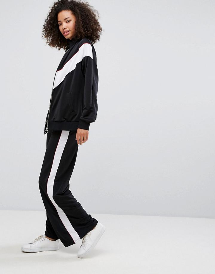 Pull & Bear Wide Leg Track Pant - Black