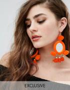 Reclaimed Vintage Inspired Mirrored Pom Pom Earrings - Red