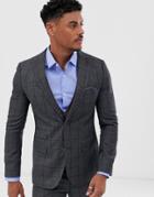 Harry Brown Slim Fit Burgundy Over Check Peek Lapel Suit Jacket-gray