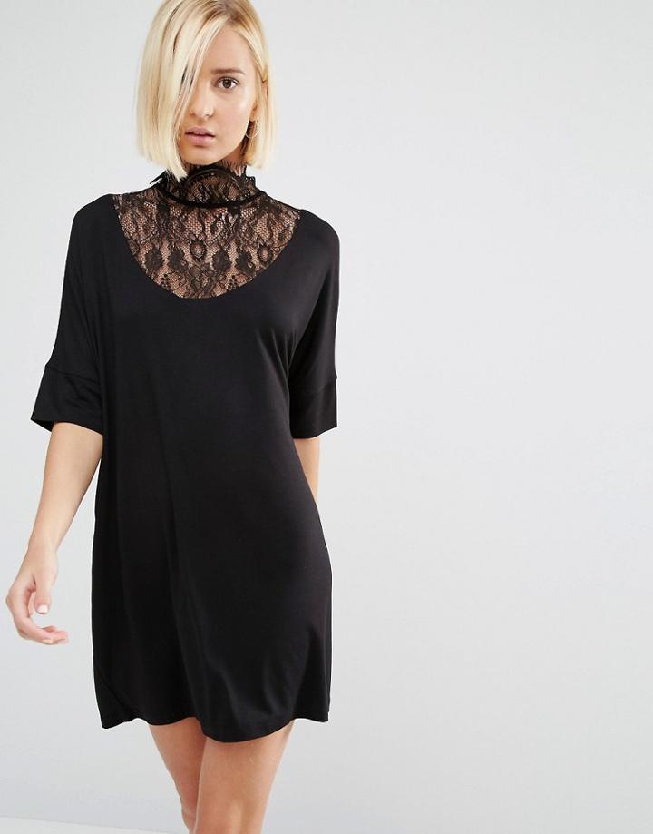 Y.a.s Busy Victorian High Neck Lacey Dress - Black