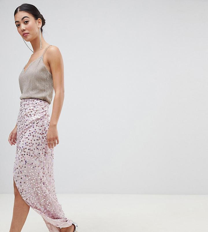 Asos Design Petite Maxi Embellished Wrap Skirt-pink