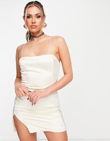 Femme Luxe Mini Dress With Diamante Straps In Ivory-white