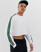 Asos Design Cropped Oversized Sweatshirt With Knitted Side Stripe And Rib Insert In White - White