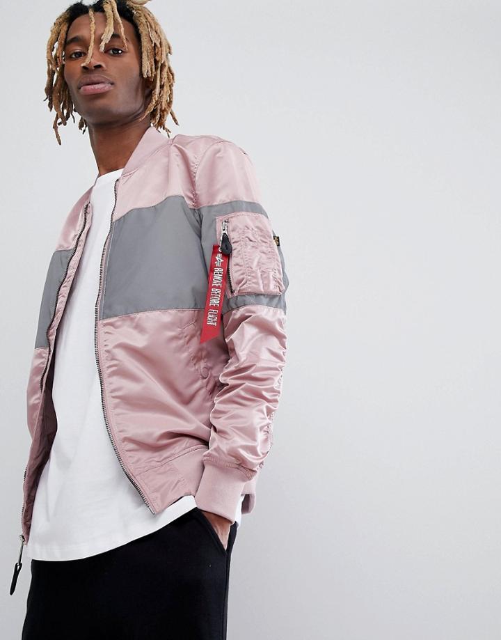 Alpha Industries Ma-1 Vf Lw Reflective Chest Stripe Bomber Jacket Slim Fit In Pink/silver - Pink