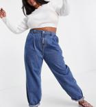 Don't Think Twice Plus Grace Balloon Leg Jeans In Mid Blue-blues