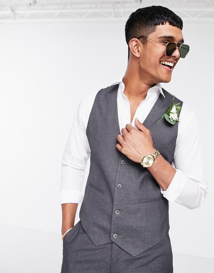 Asos Design Skinny Suit Vest In Charcoal-grey