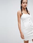 Missguided Cami Strap Button Down Denim Dress - White