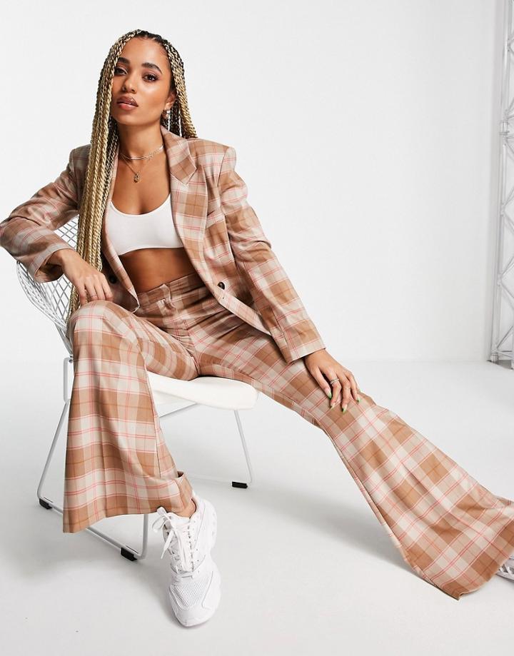 Asos Design Suit Blazer With Nipped Waist In Check-multi