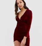 Parisian Tall Velvet Wrap Dress-red