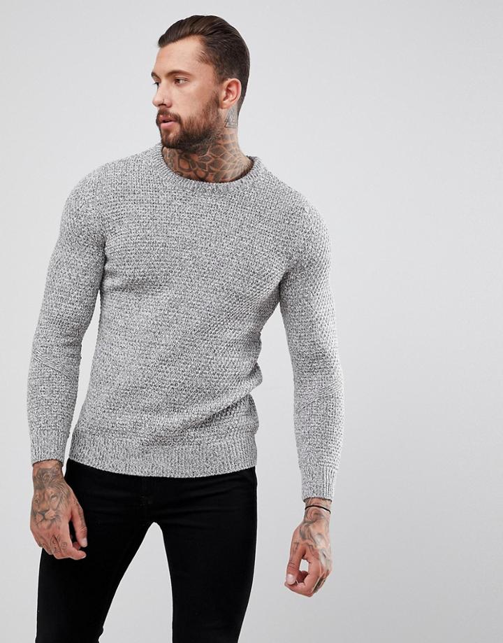 Bershka Chunky Knit Sweater In Gray Marl - Gray