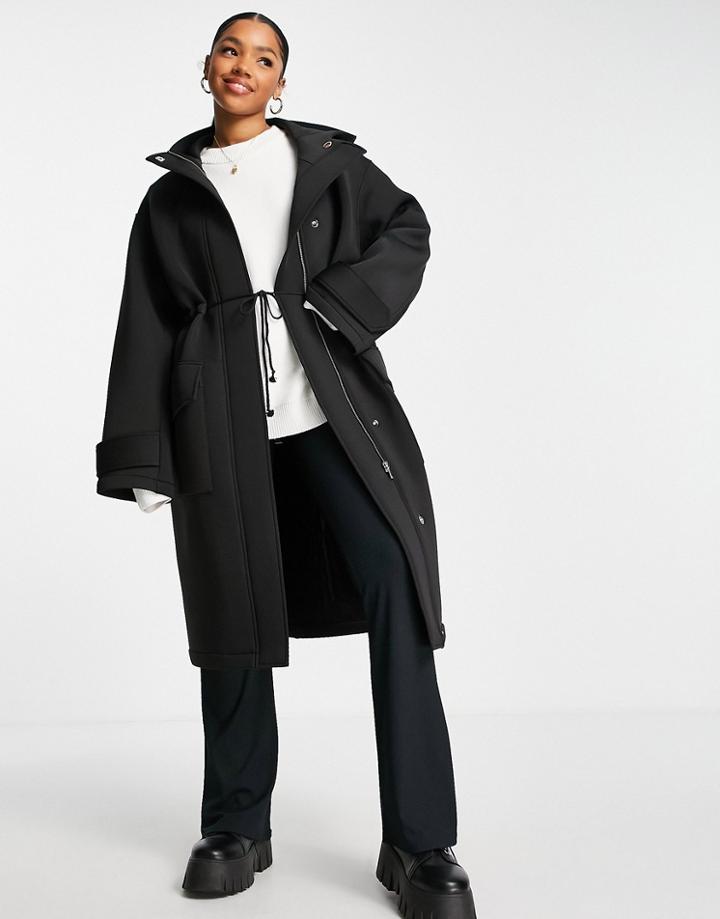 Asos Design Oversized Scuba Parka Coat In Black