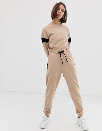 Asos Design Tracksuit Sweat With Panels / Jogger With Tie-gray