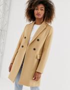 Stradivarius Double-breasted Tailored Coat In Camel-beige