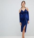 Asos Maternity Slinky Wrap Cold Shoulder Midi Dress - Navy