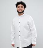 Asos Design Plus Slim Shirt With Grandad Collar & Contrast Buttons - White