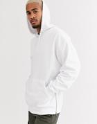Asos Design Oversized Hoodie With Silver Side Zips In White