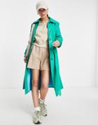 Helene Berman Faux Leather Single Breasted Trench Coat In Green