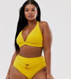 Peek & Beau Curve Exclusive Rib Triangle Bikini Top In Yellow - Yellow