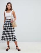 Asos Design Tailored Linen Prom Skirt In Check - Multi
