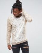 Asos Sweater With All Over Leopard Design In Soft Yarn - Beige