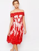 Chi Chi London Premium Lace Bandeau Midi Dress - Red