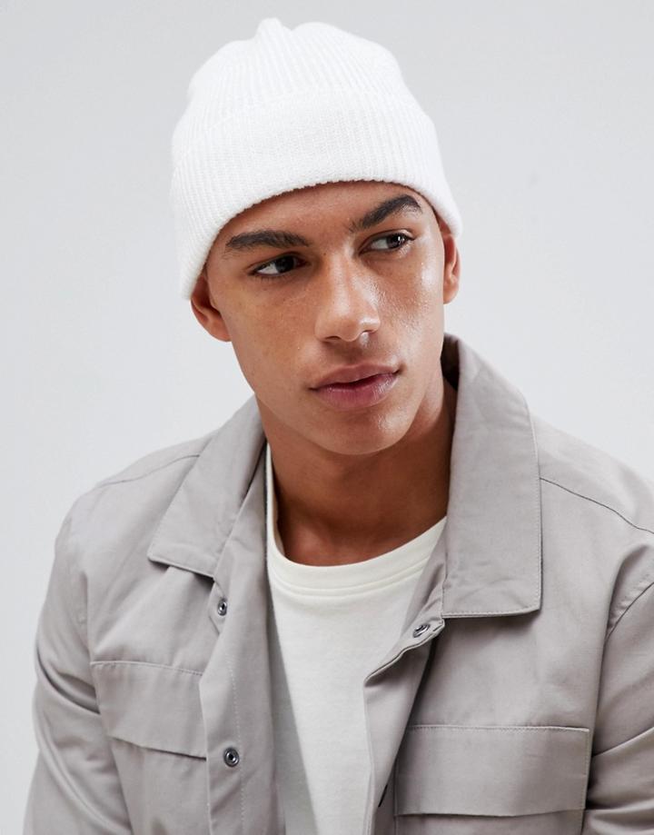 Asos Design Fisherman Beanie In White - White
