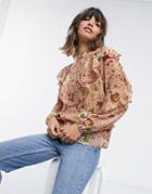 Vero Moda Blouse With Ruffle Trim In Pink Floral-multi