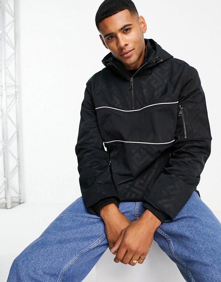 River Island Monogram Print Windbreaker Jacket-black