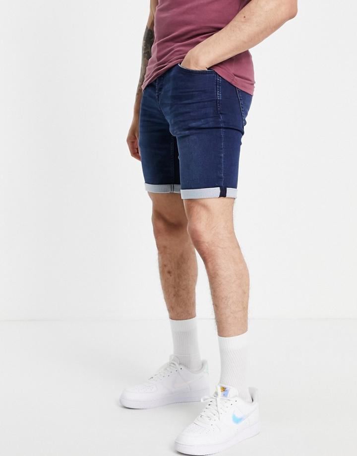 Only & Sons Denim Shorts In Dark Blue-blues