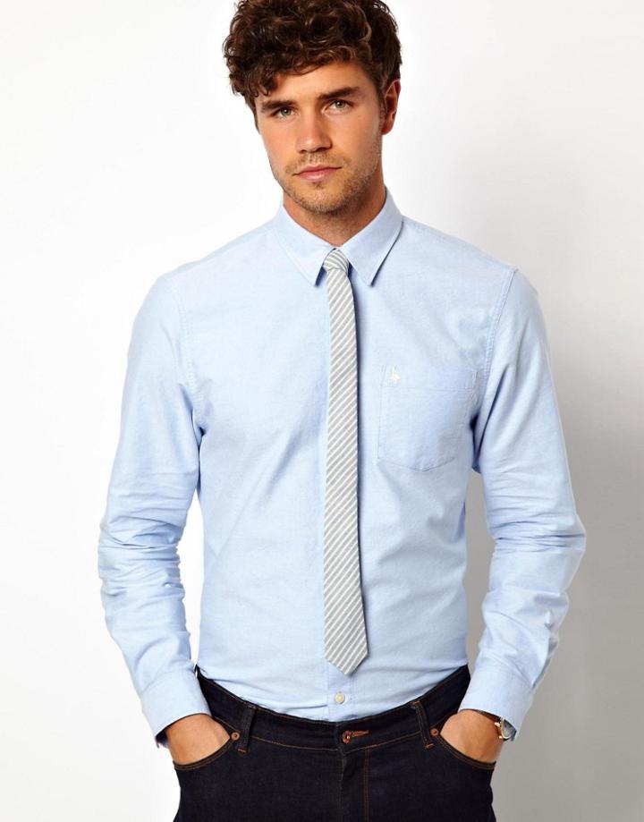 Asos Tie With Chambray Stripe - Black