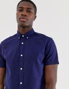 Jack & Jones Essentials Short Sleeve Linen Mix Shirt In Blue