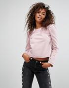 Asos Denim Top In Pink With Exaggerated Shoulder - Pink