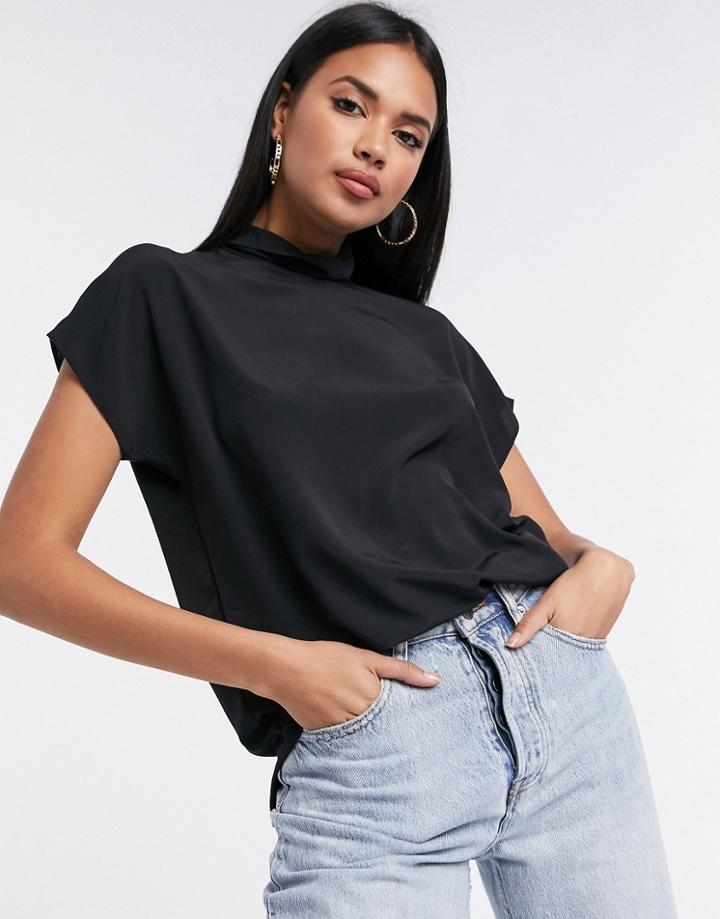 Asos Design Short Sleeve High Neck Top In Black