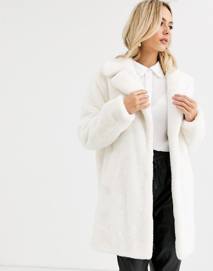 New Look Faux Fur Coat In Cream