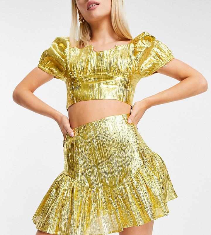 Collective The Label Petite Exclusive Tiered Mini Skirt In Metallic Gold - Part Of A Set