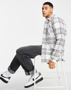 Threadbare Oversized Padded Check Shirt With Drawcord Hem In Off White
