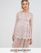 Asos Maternity Lace Skater Dress With Tiers - Beige