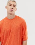 Asos Design Oversized T-shirt With Side Vents In Linen Mix In Orange - Orange
